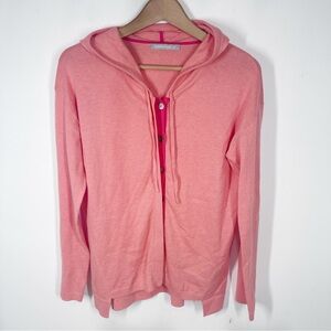 Hannah Rose Cotton Cashmere Women's Hooded Cardigan Sweater Medium Coral